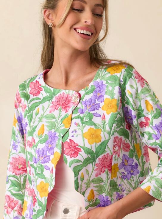 Prosperina Jackets & Blazers - Prosperina BEAUMONT REVERSIBLE GARDEN PARTY FLORAL COTTON SCALLOP JACKET